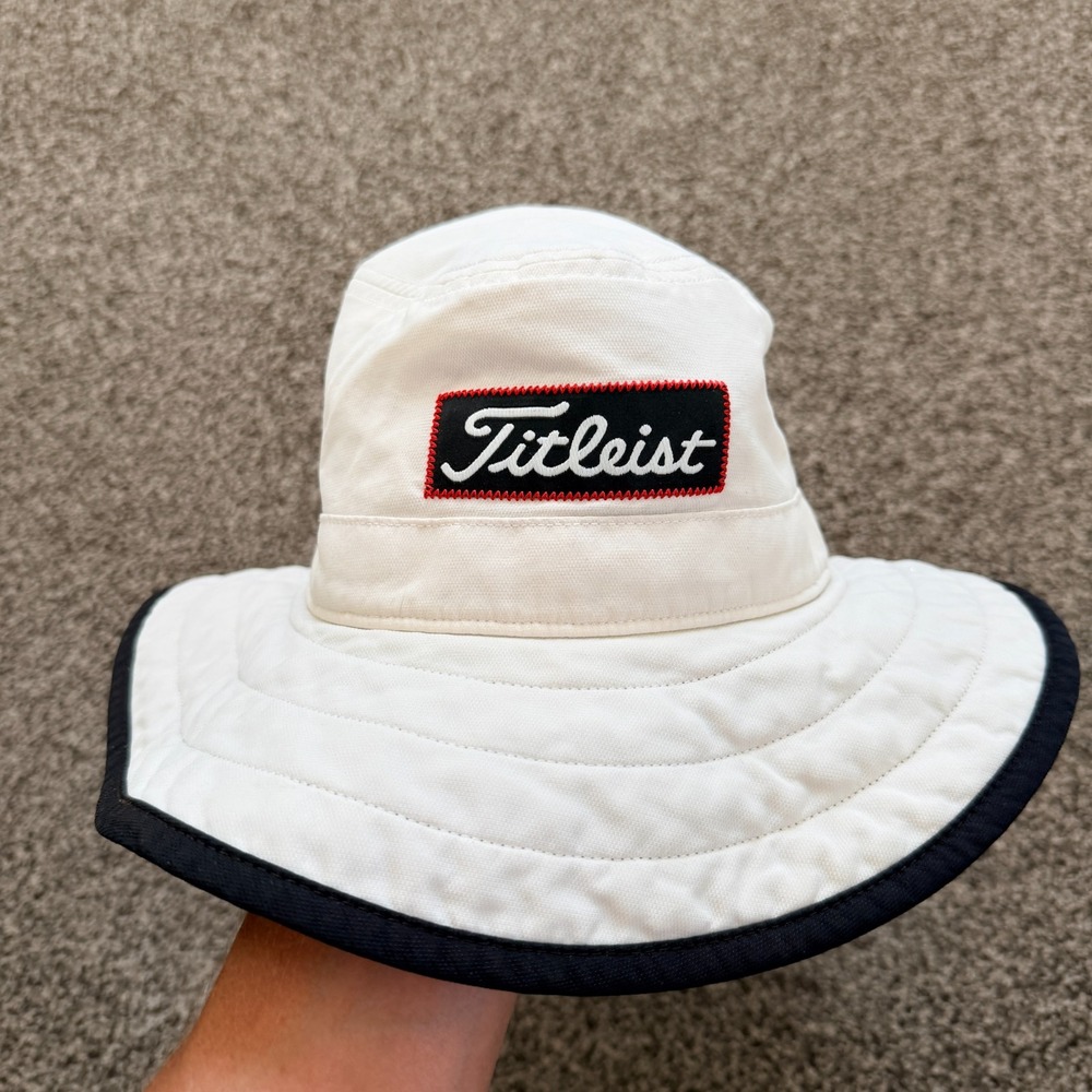 Titleist Golf Bucket Hat White Black Brim Large Ventilated Drawstring
